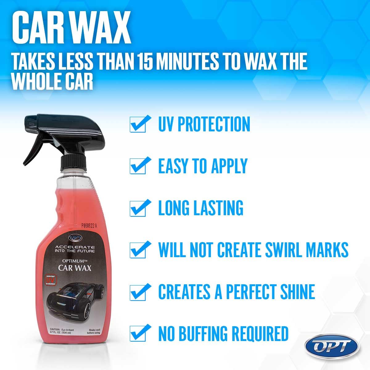 Optimum Car Wax UV protection label highlighting long-lasting shield.