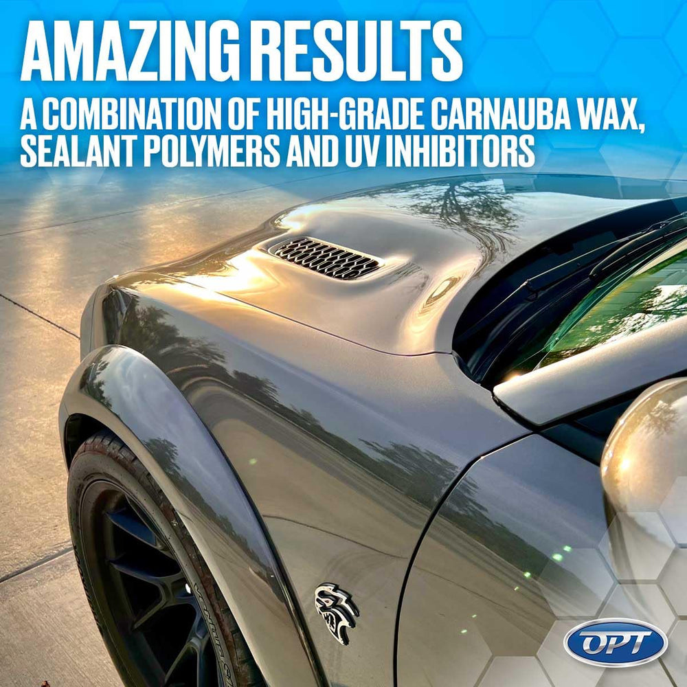 Optimum Car Wax water beading shows a hydrophobic finish.