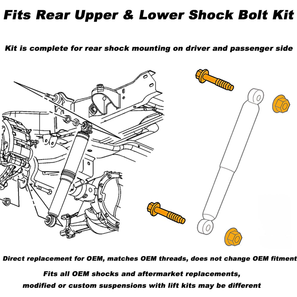 Opuiue rear shock bolt kit compatibility graphic shows versatile fit for 4x4 and 2WD configurations.