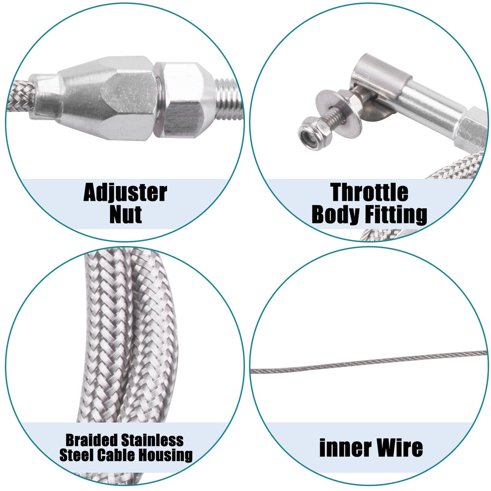 ORAEVY braided stainless throttle cable close-up highlights durability and smooth operation