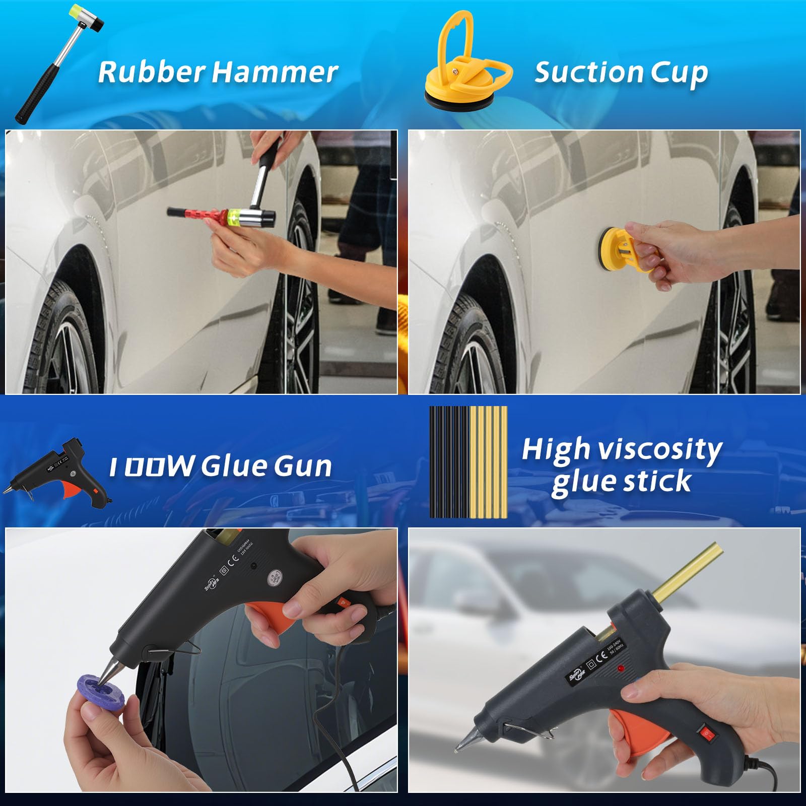 Oranqran 161-piece set enables quick, affordable dent repairs at home.