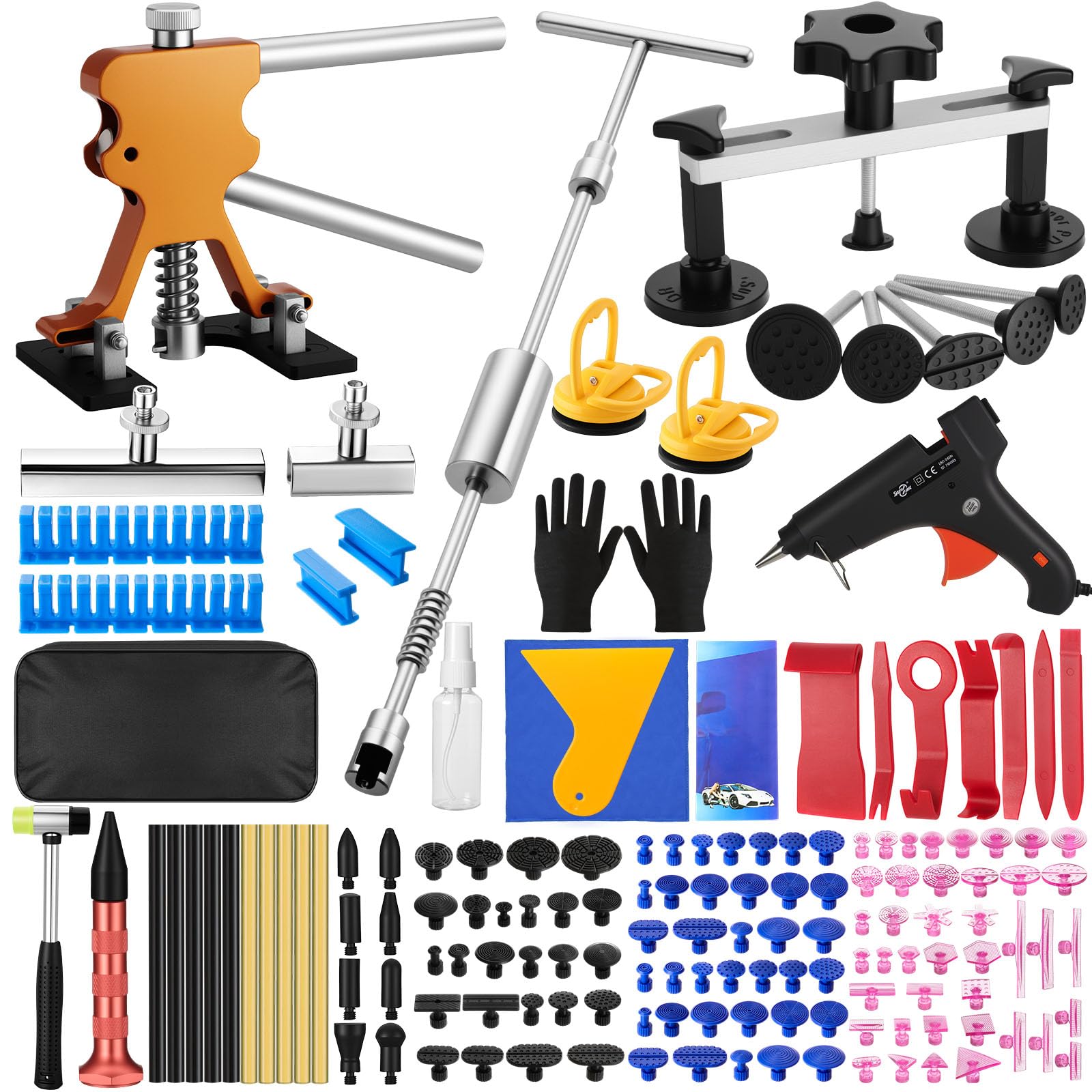 Oranqran 161Pcs car dent puller kit bridge puller on metal panel for DIY repair