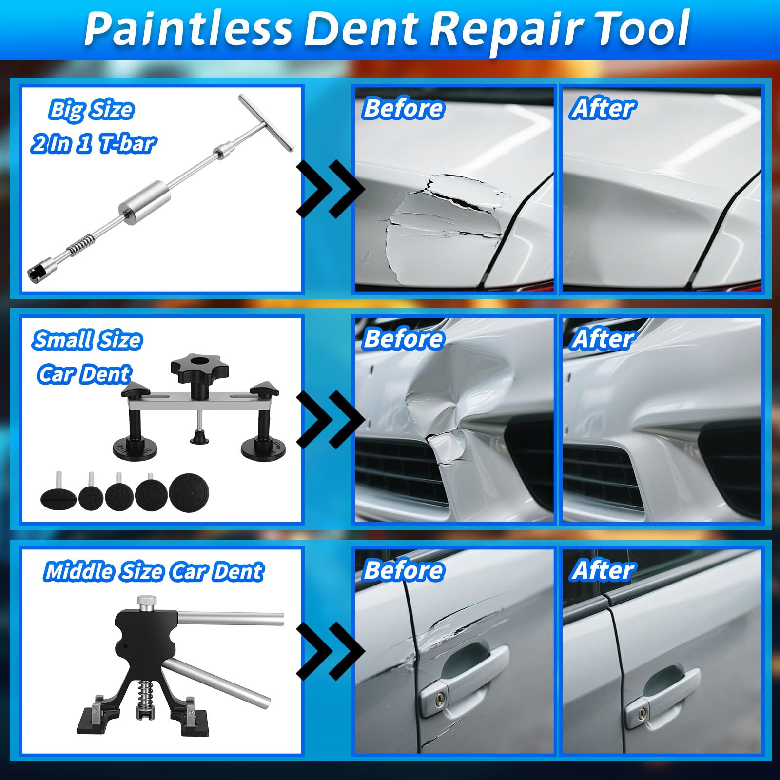 Oranqran adjustable dent lifter in action for precise, paint-safe dent removal.