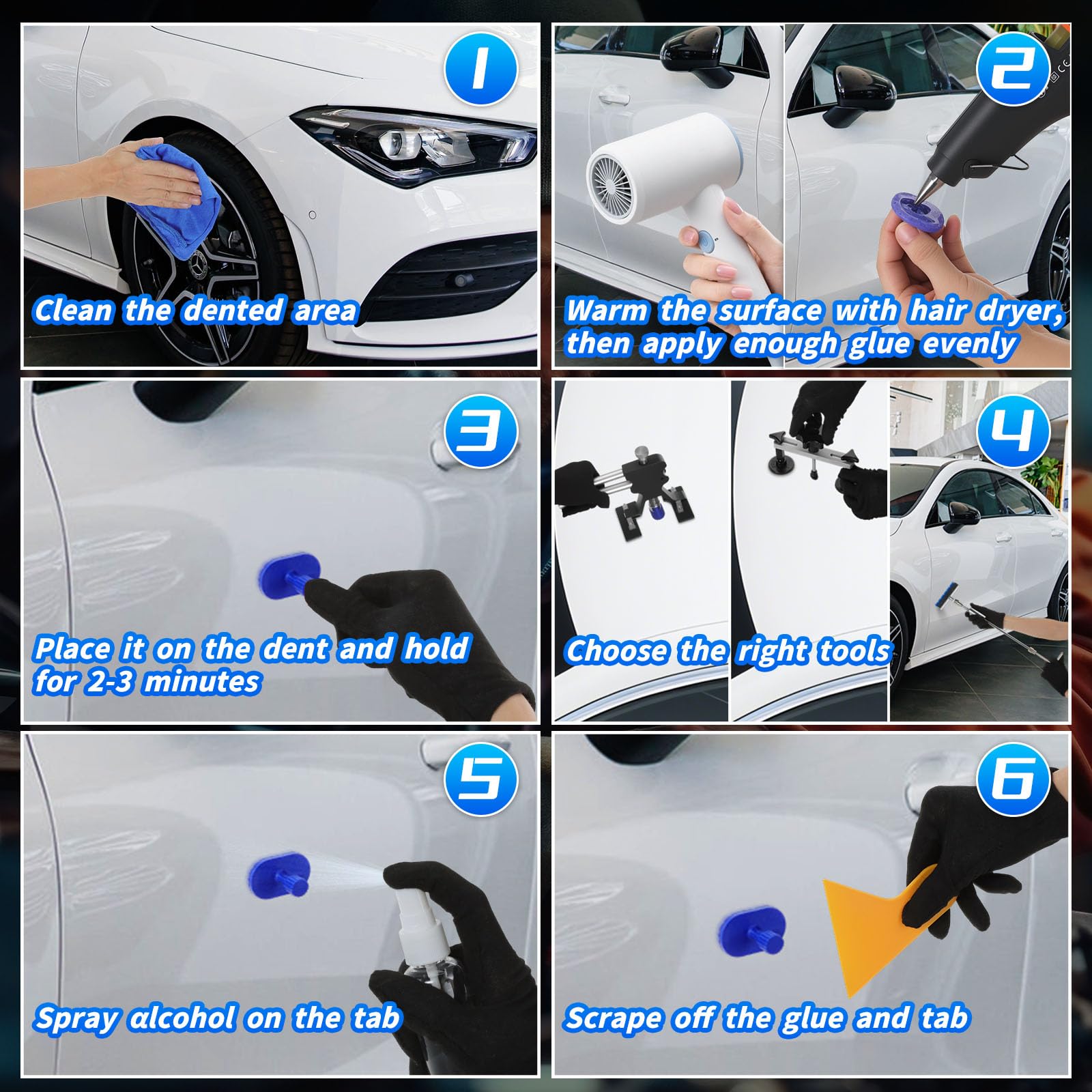 Oranqran hail damage repair kit for car doors and metal surfaces.