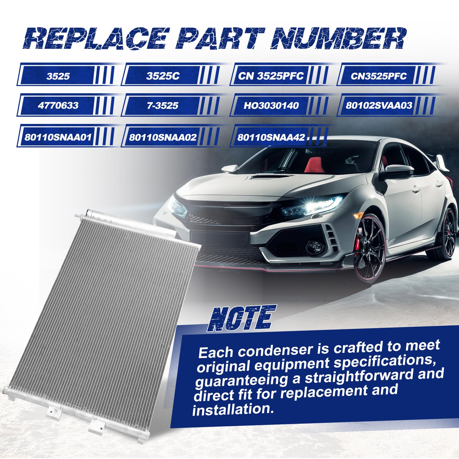 Orceed condenser for Acura CSX 2006-2011 front view emphasizes compatible mounting