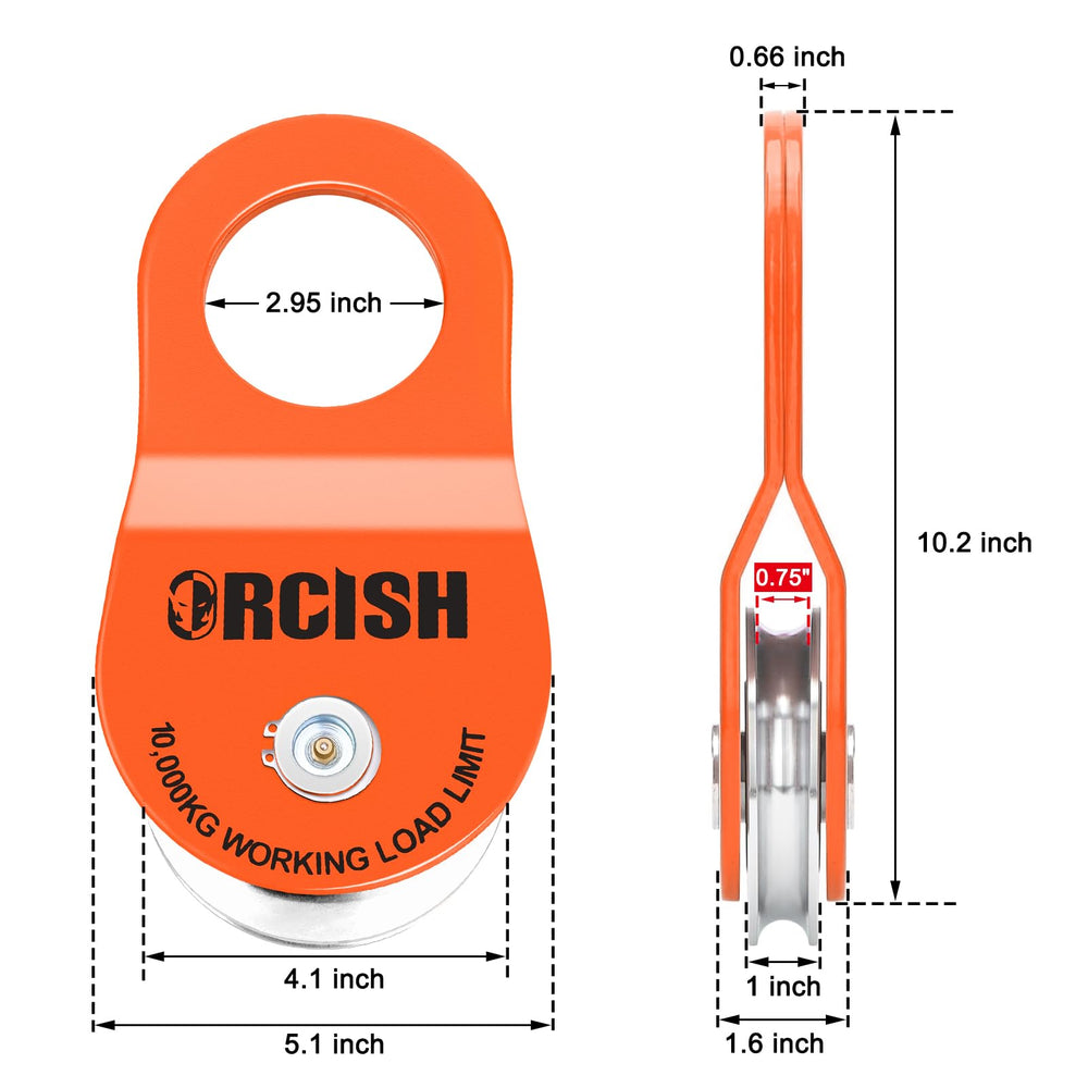 ORCISH 10-Ton Snatch Block side view highlights durable steel and coating