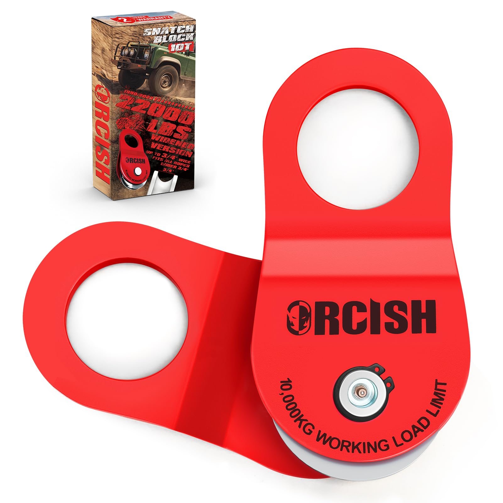 ORCISH snatch block in action showing 22k-lbs capacity for heavy recovery.