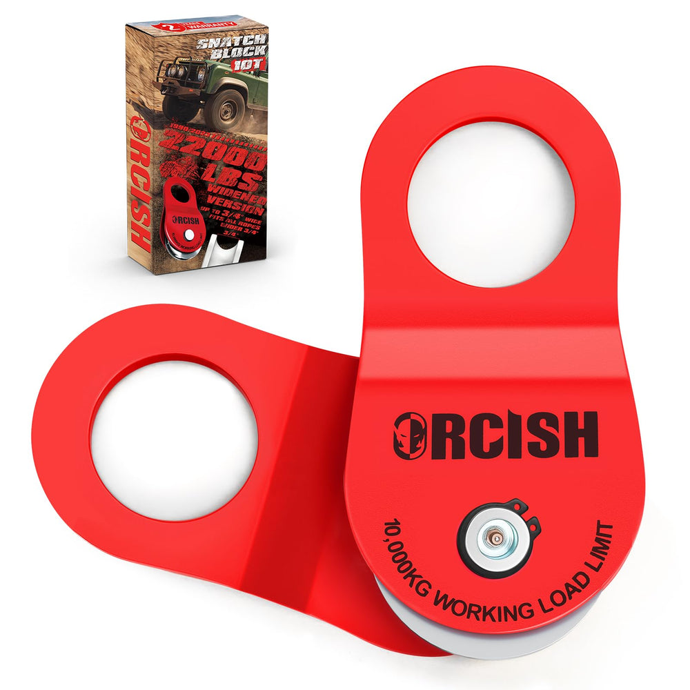 ORCISH snatch block in action showing 22k-lbs capacity for heavy recovery.