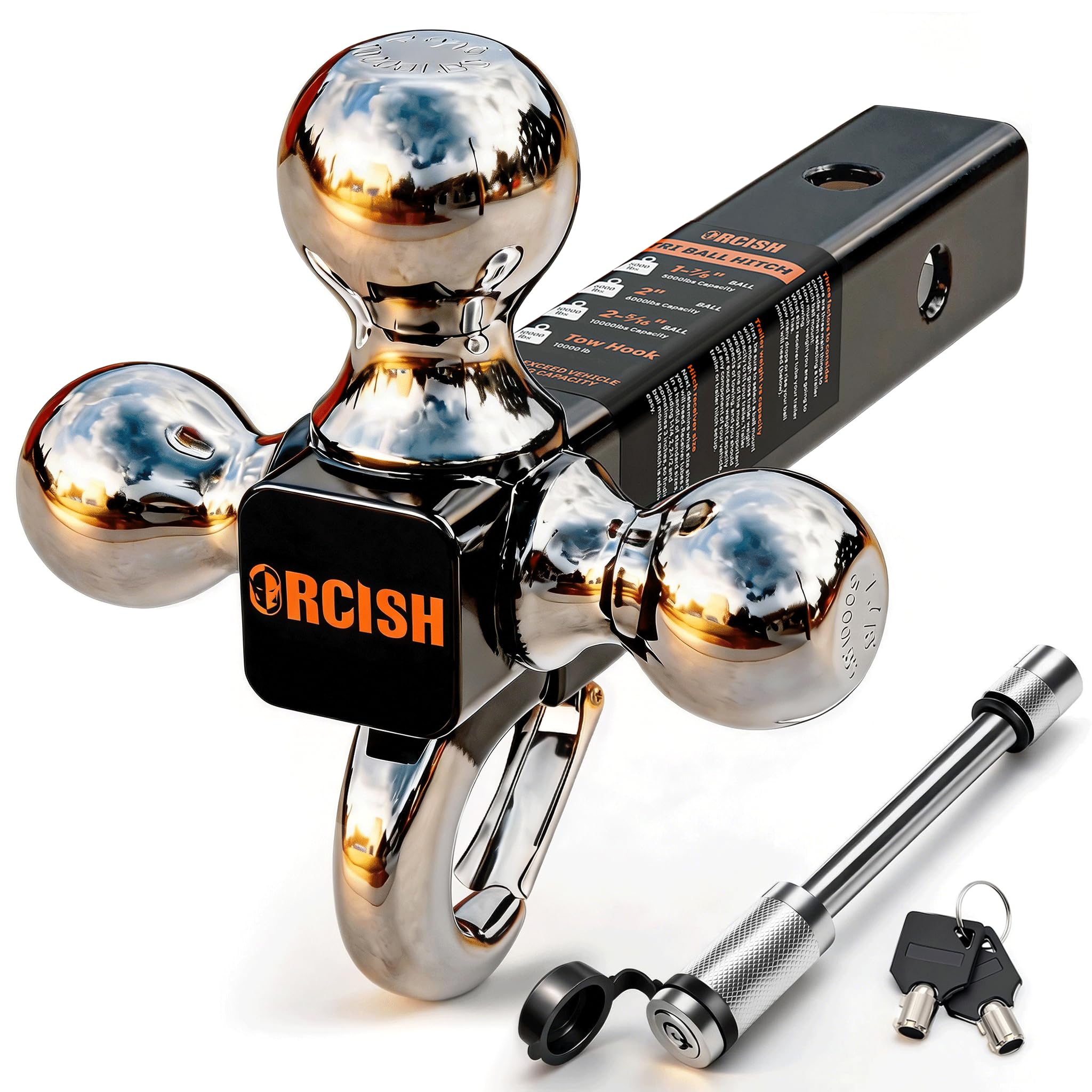 ORCISH tri-ball trailer hitch chrome body with durable finish for frequent towing