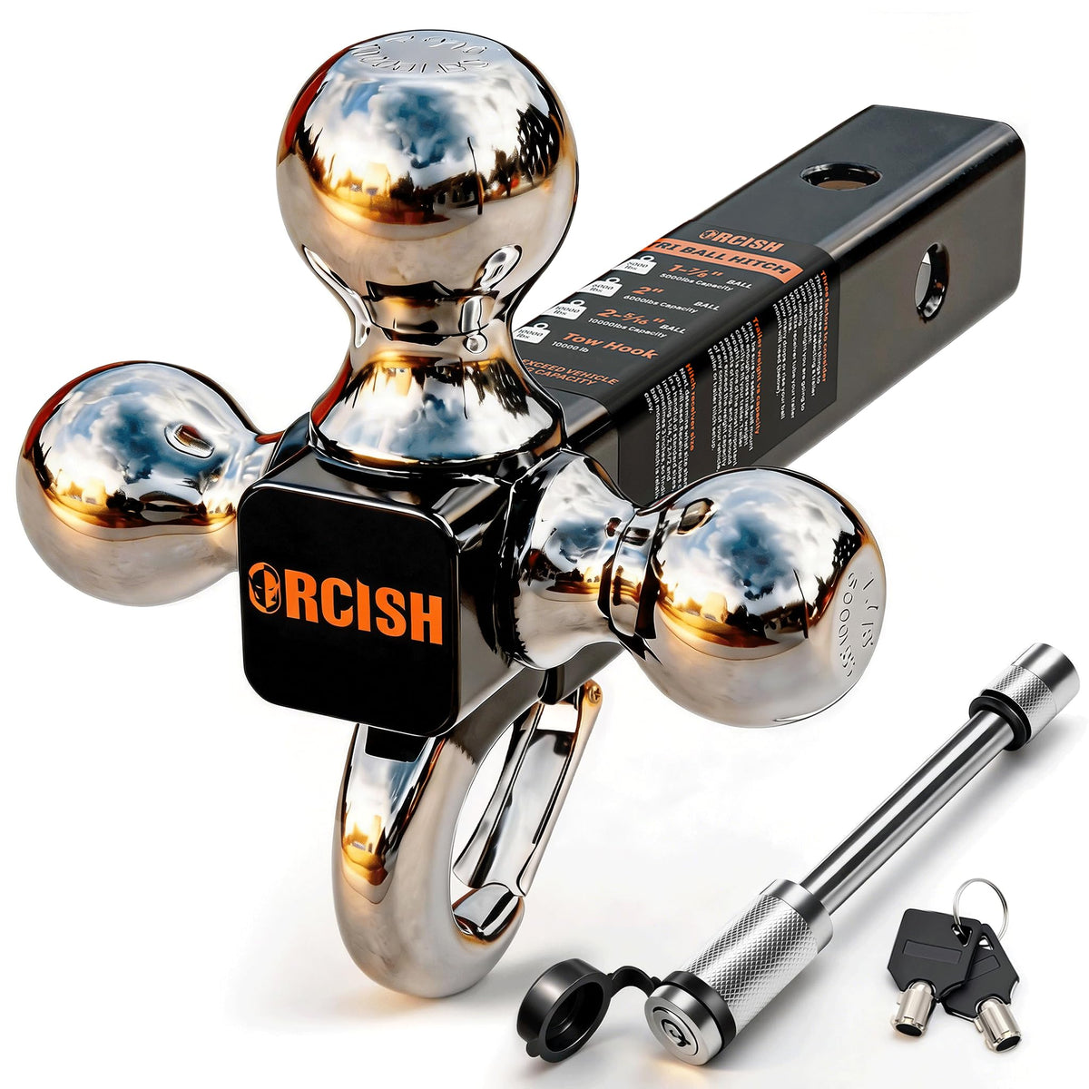 ORCISH tri-ball trailer hitch chrome body with durable finish for frequent towing