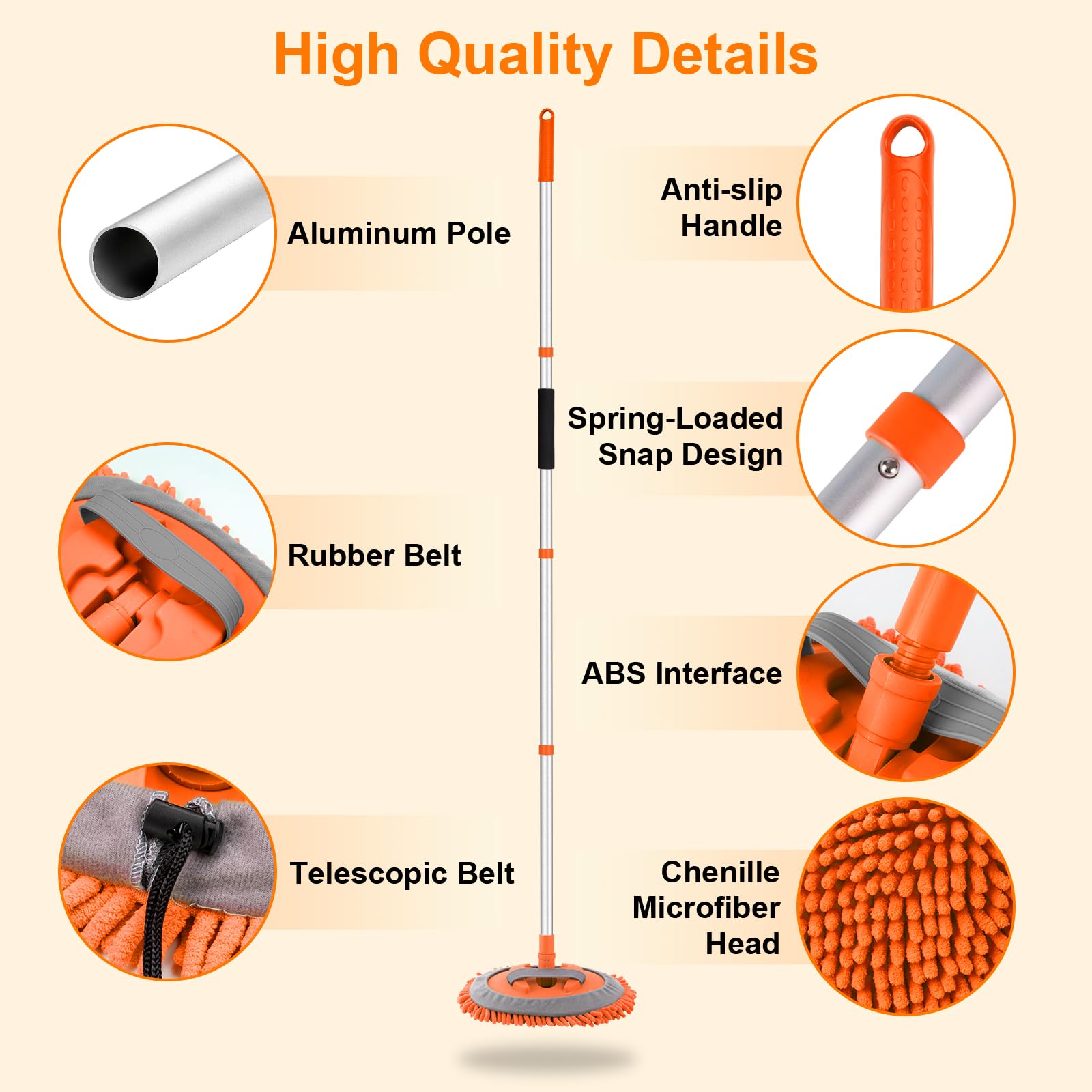 Ordenado anti-slip handle provides a secure grip during washing tasks.