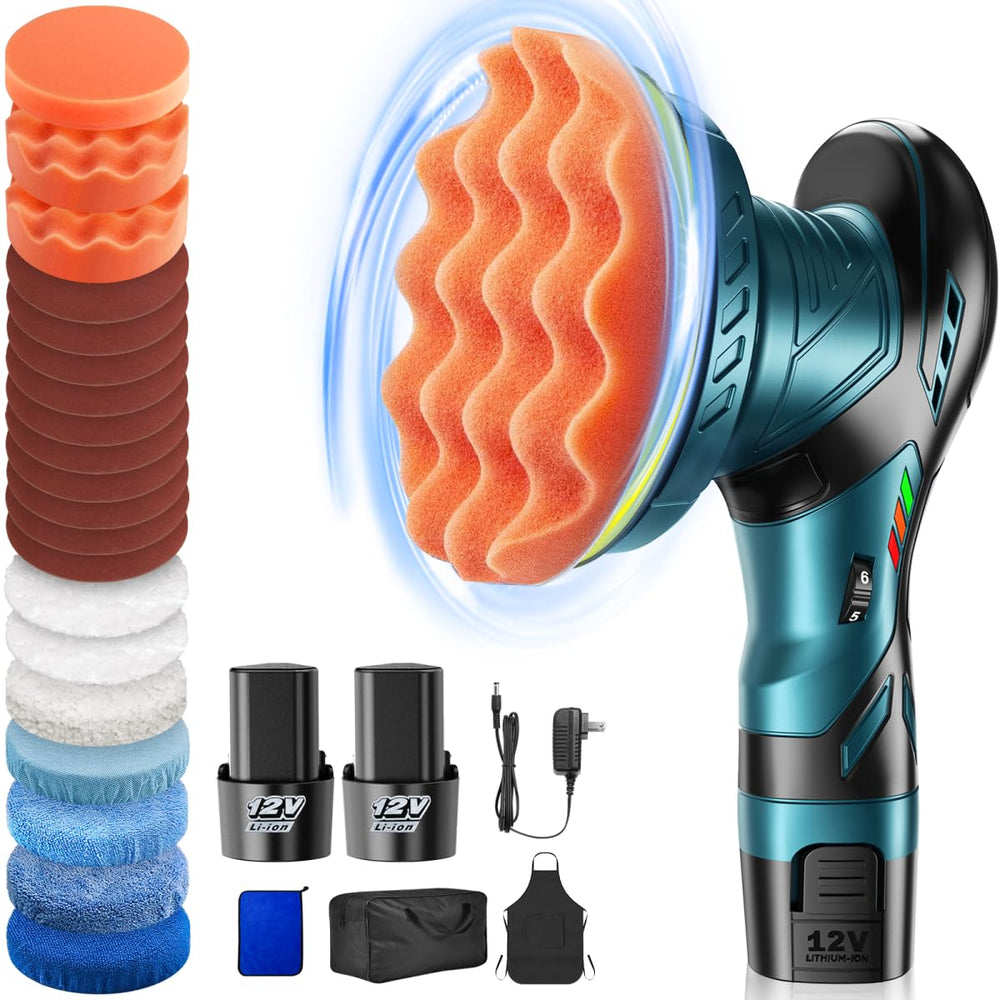 Orgpek cordless buffer polisher in use for cord-free car detailing