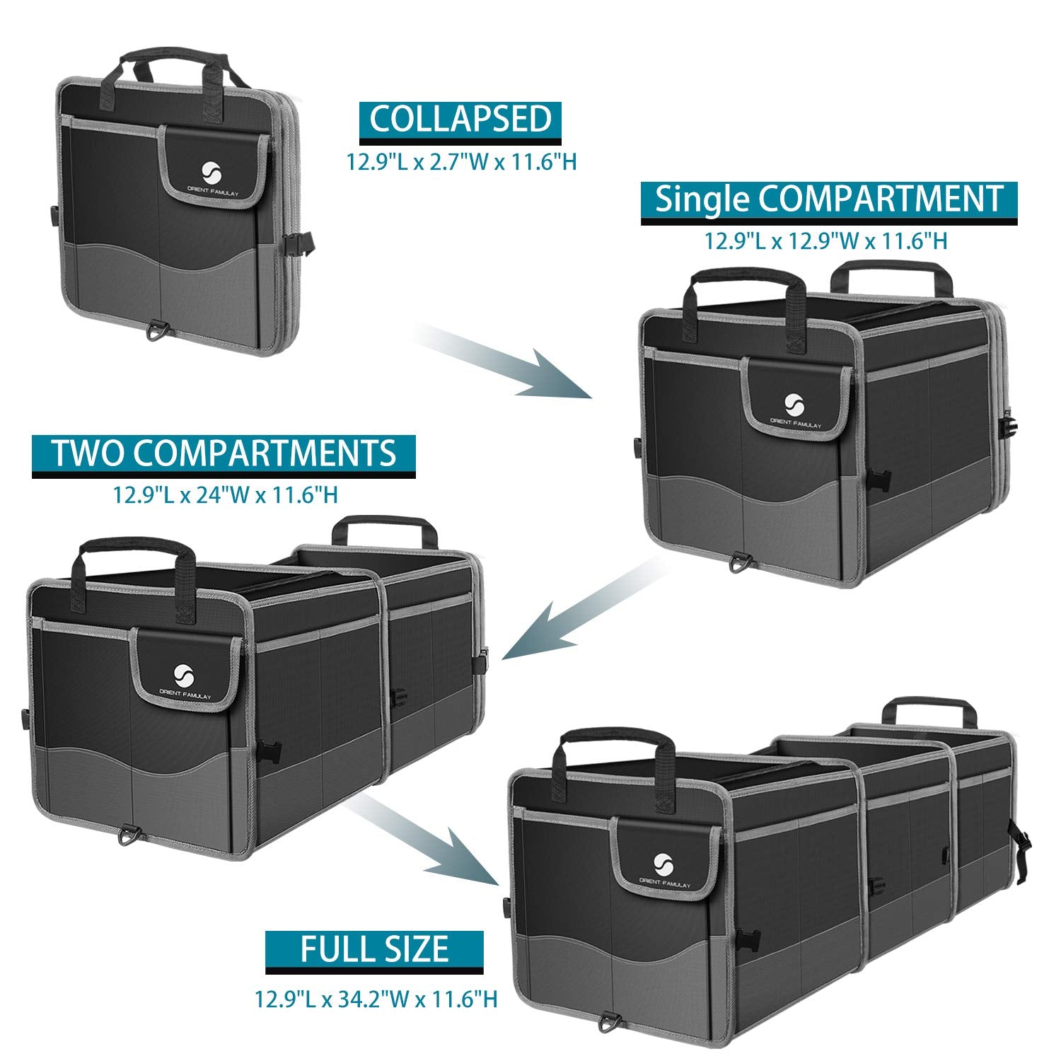 ORIENT FAMULAY trunk organizer waterproof fabric protects contents from spills.