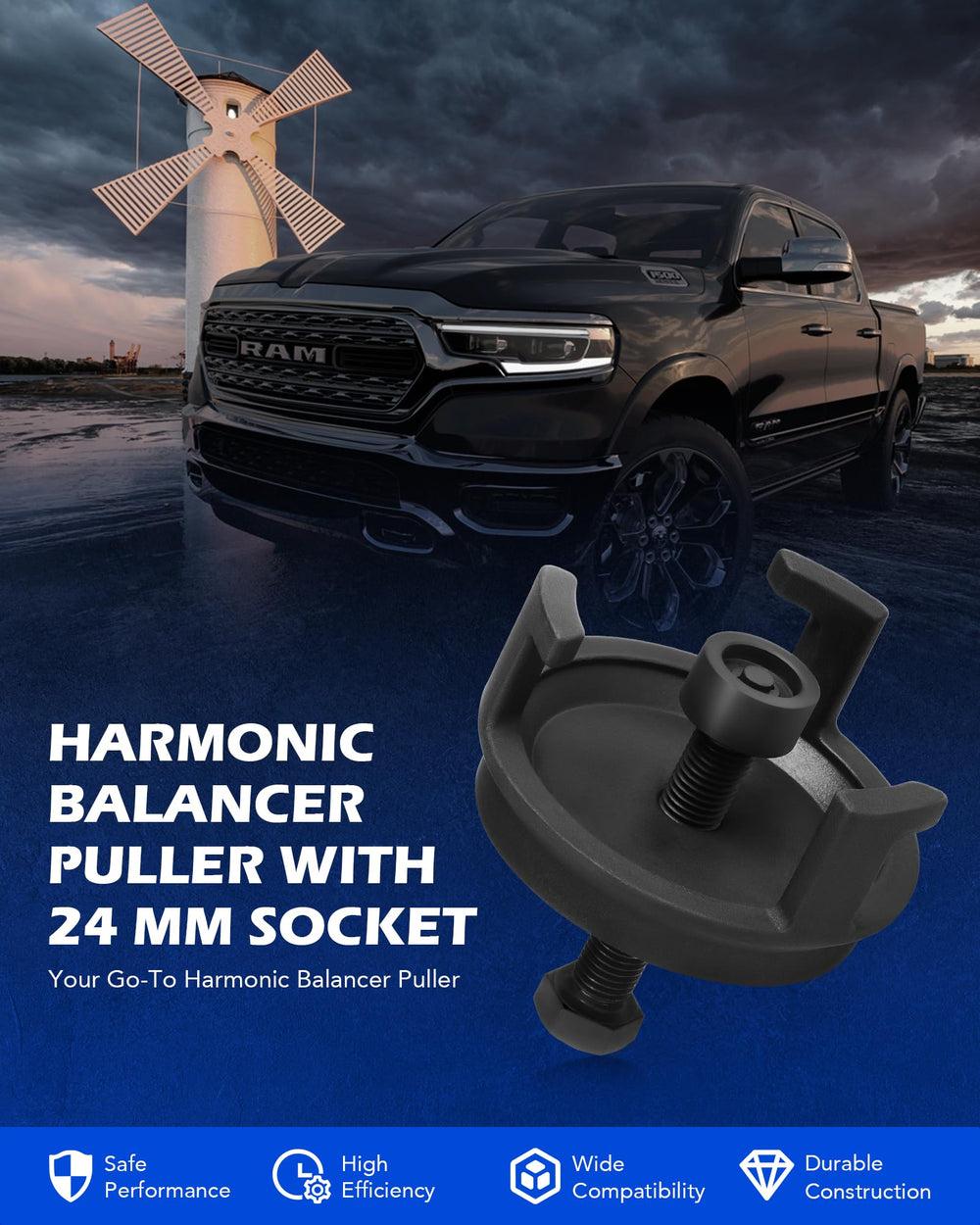 Orion balancer puller on vehicle demonstrates fast crank pulley access.