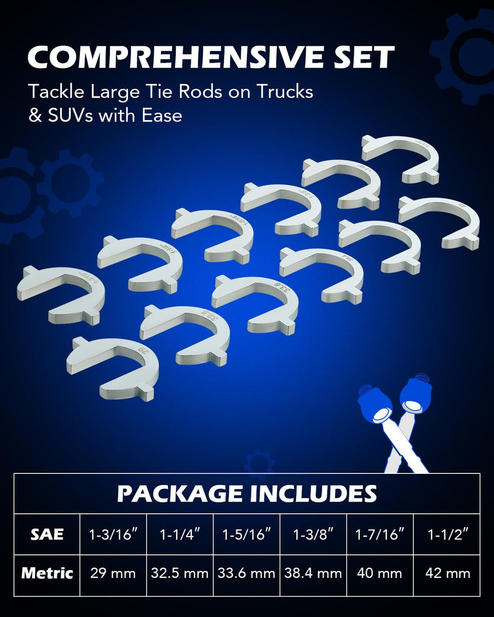 Orion Motor Tech 12 crowfoot adapters cover SAE and metric sizes.