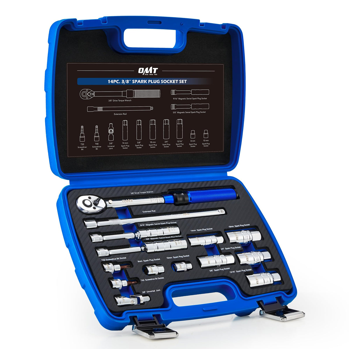 Orion Motor Tech 14pc spark plug socket set with magnetic sockets for easier plug removal in tight spaces.
