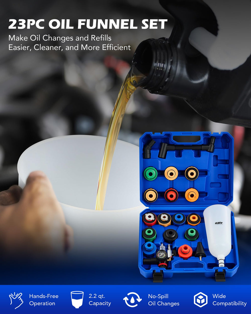 Orion Motor Tech set includes 15 adapters and necks for wide vehicle compatibility