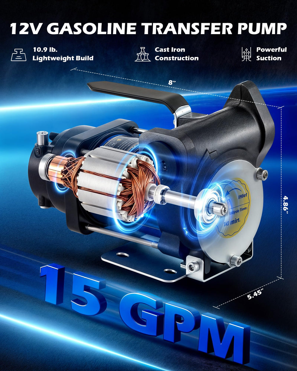 Orion Motor Tech pump delivering 15 gpm flow between tanks
