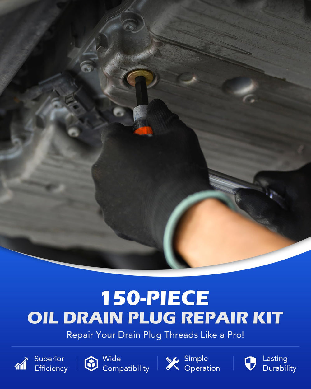Orion Motor Tech M13 tap in action for precise rethreading on oil pans