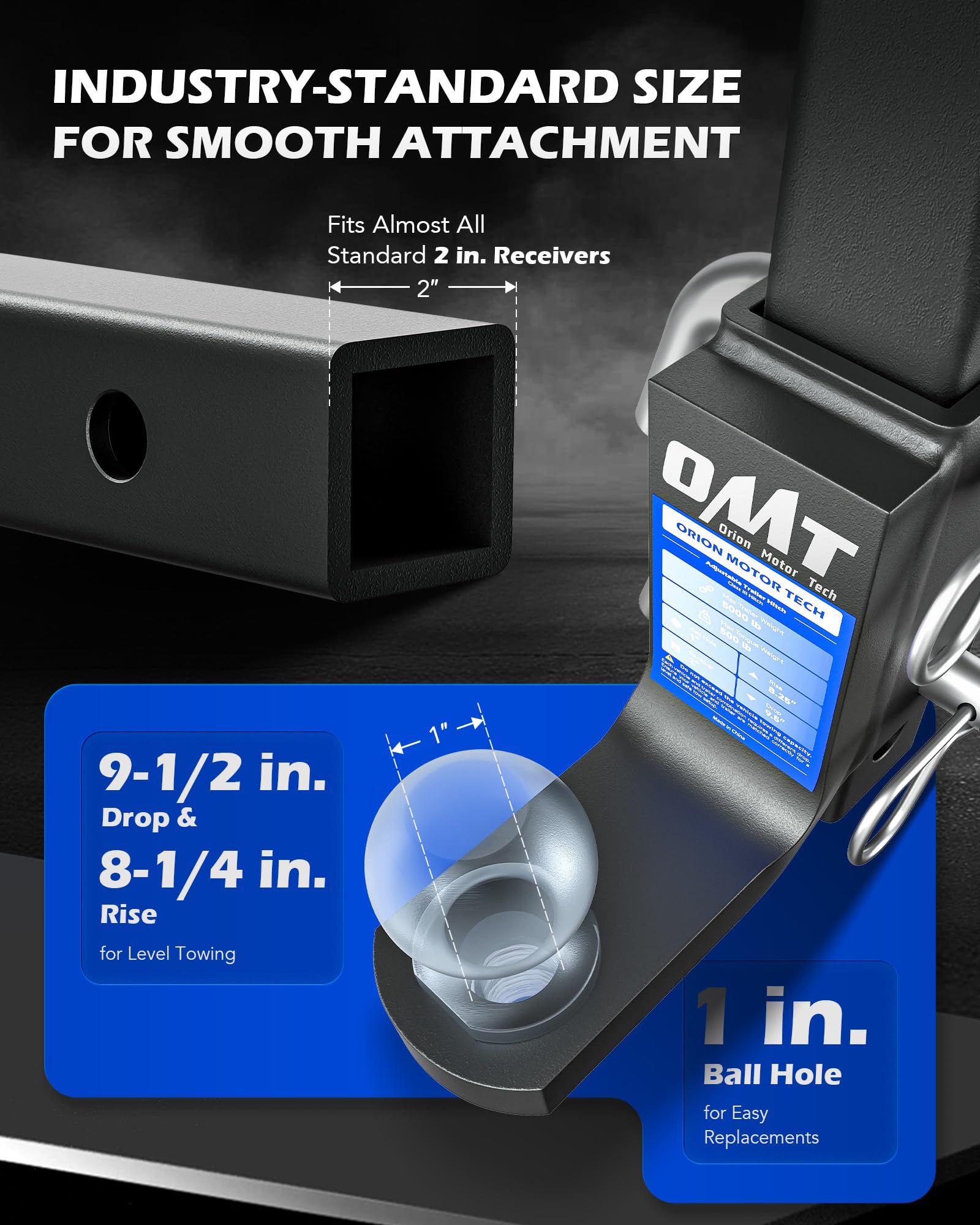 Orion Motor Tech 1-inch ball hole hitch for versatile trailer connections