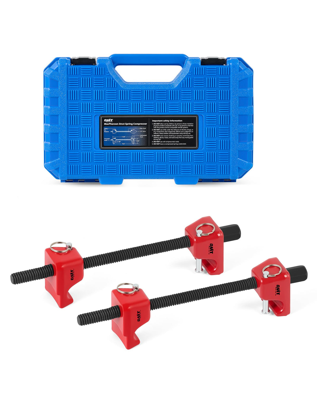 Orion Motor Tech 2pc MacPherson strut spring compressor set stored in its compact case
