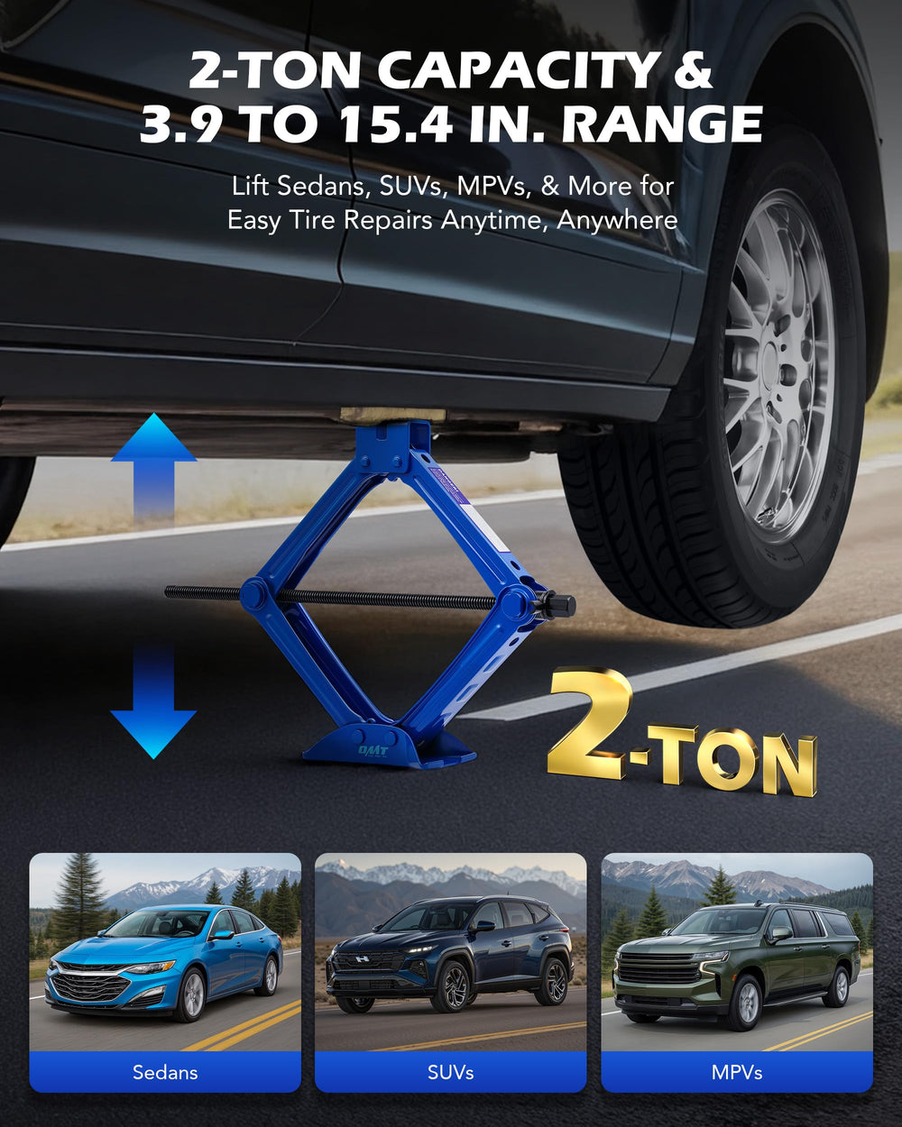 Orion Motor Tech 2-ton scissor jack lift-arm extends smoothly for vehicle access