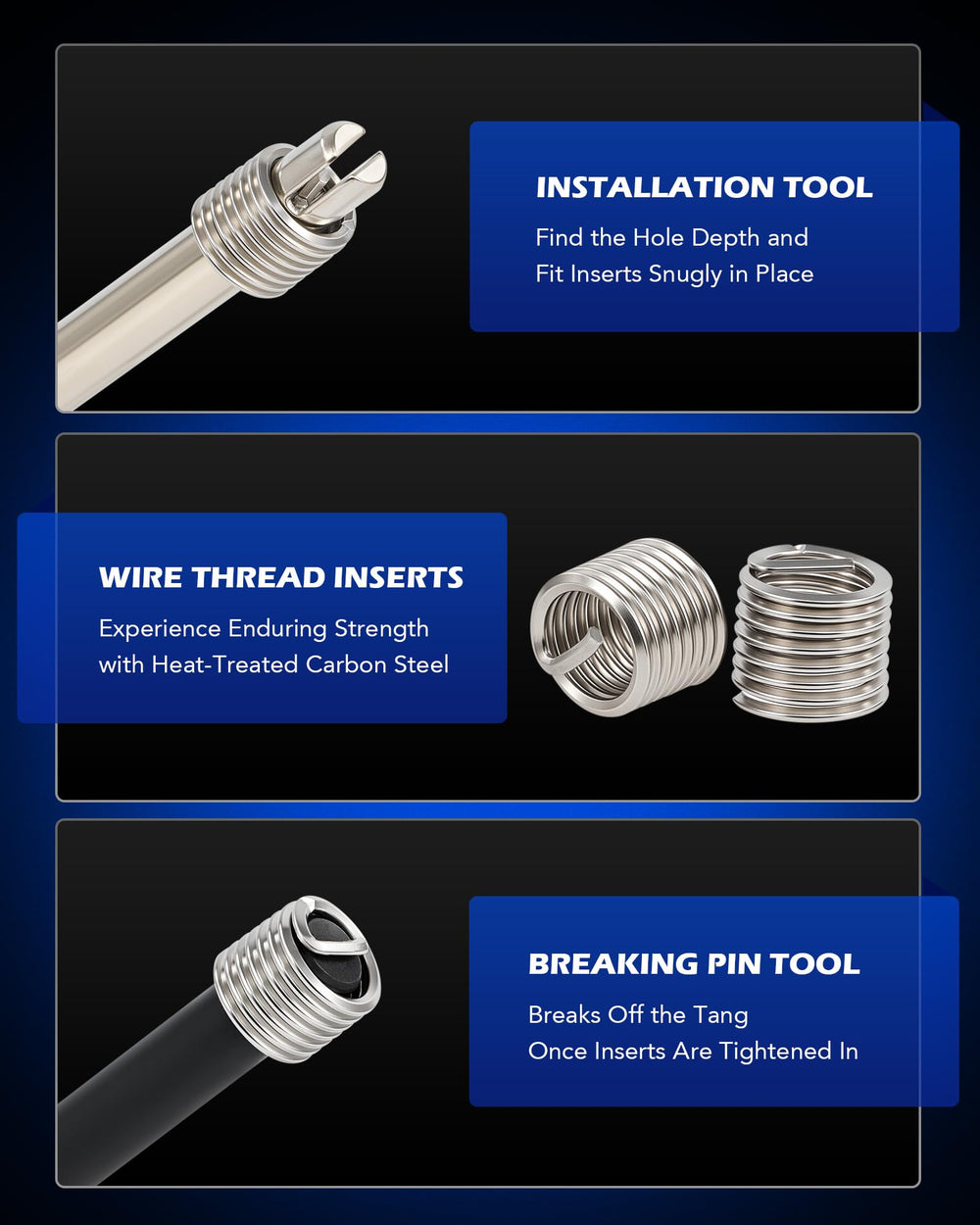 Orion Motor Tech size guide for common SAE and metric threads.