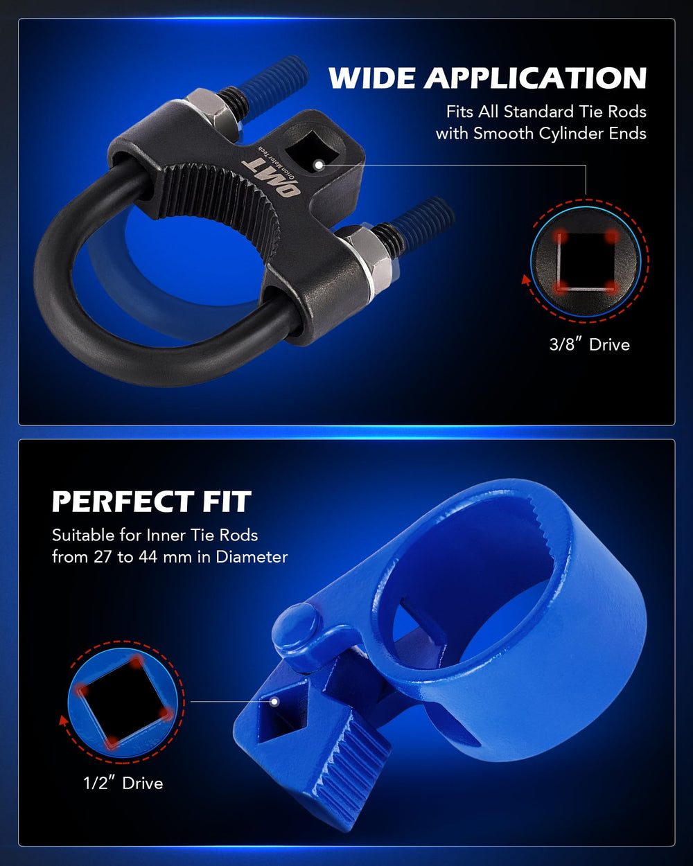 Orion Motor Tech 3/8 drive bolt-on clamp for smooth-end tie rods.
