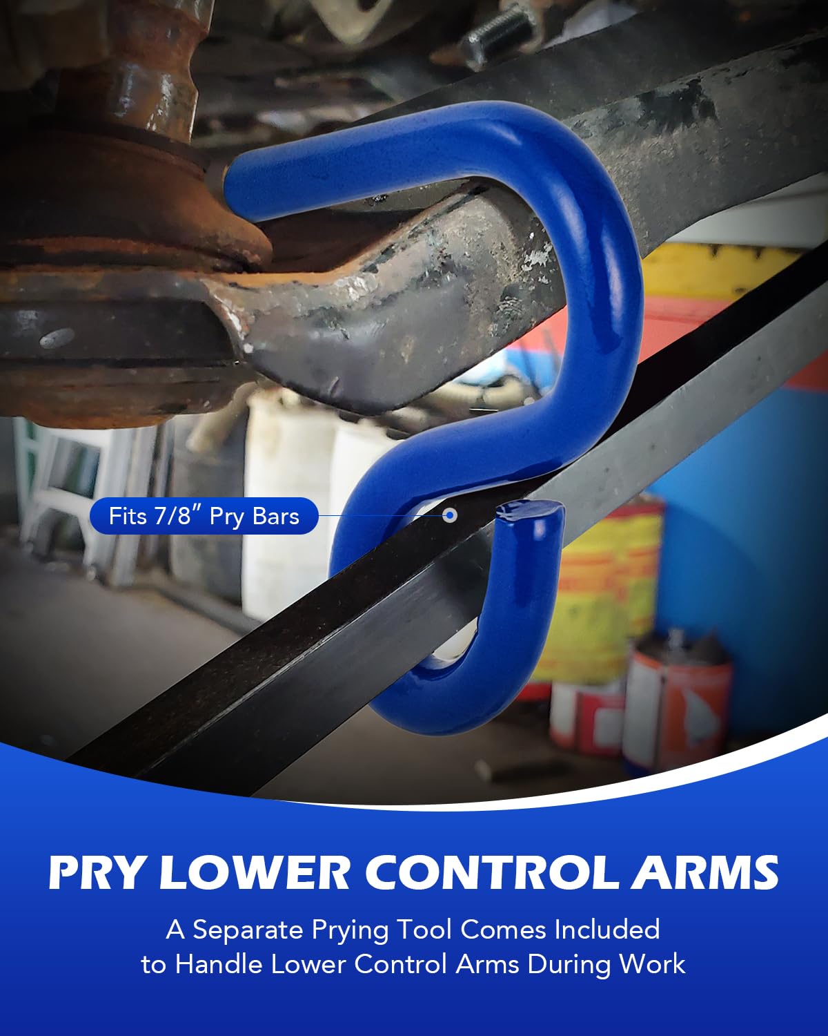 Orion Motor Tech tool fits a 7/8 inch pry bar for one-person operation