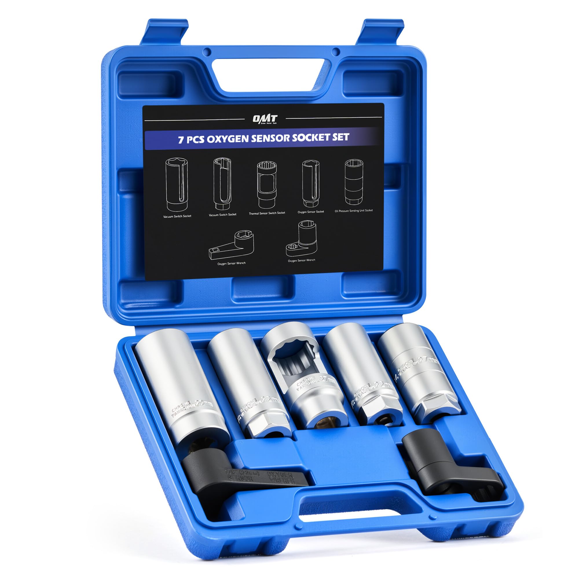 Orion Motor Tech 7pc O2 sockets in 22, 27, 29 mm for tight spaces and quick removal