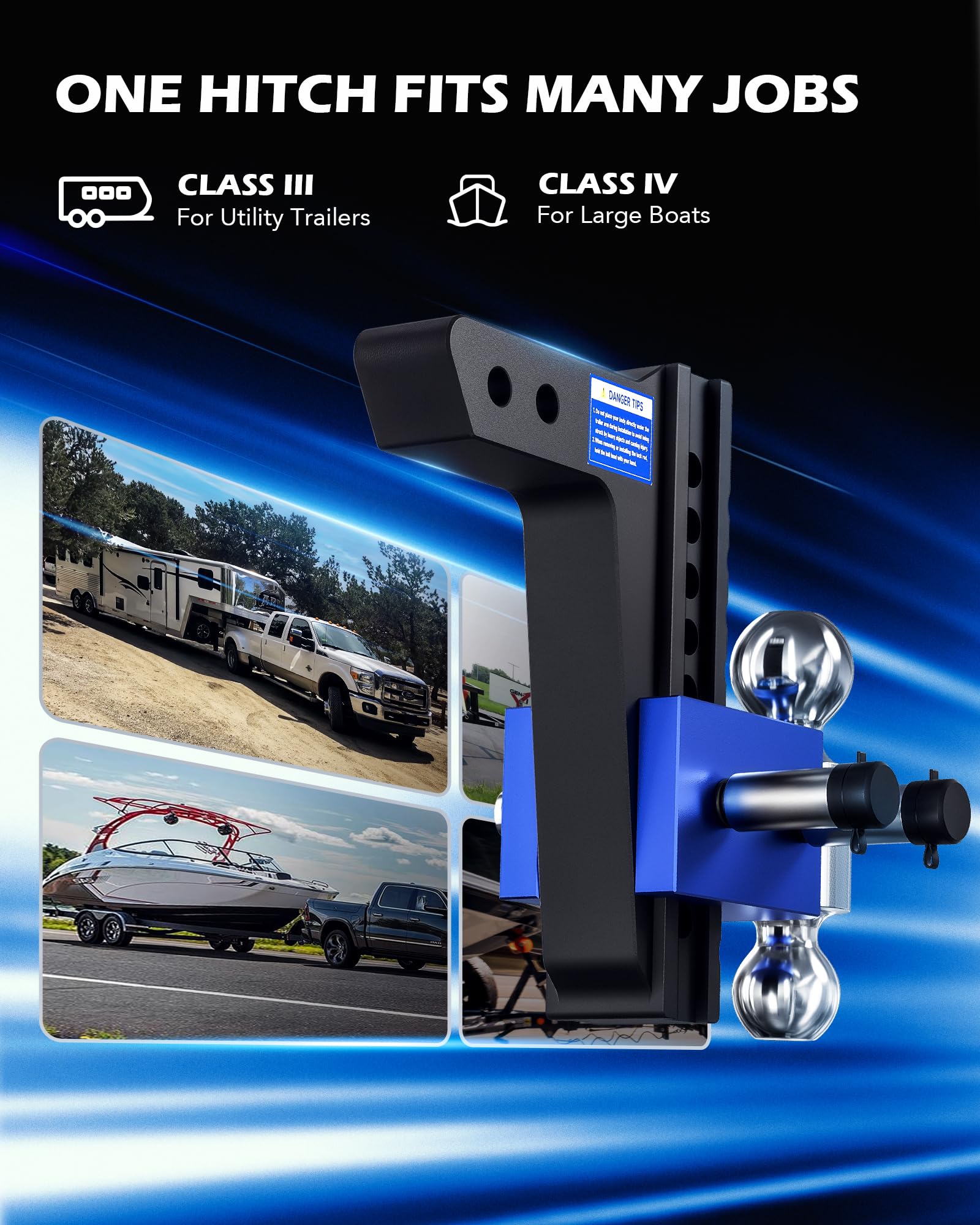 Orion Motor Tech 8-inch drop and rise enables precise trailer alignment.