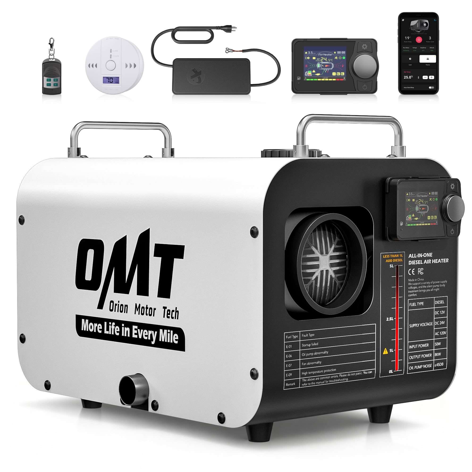 Orion Motor Tech 8kW diesel heater powering a compact cabin for warmth.