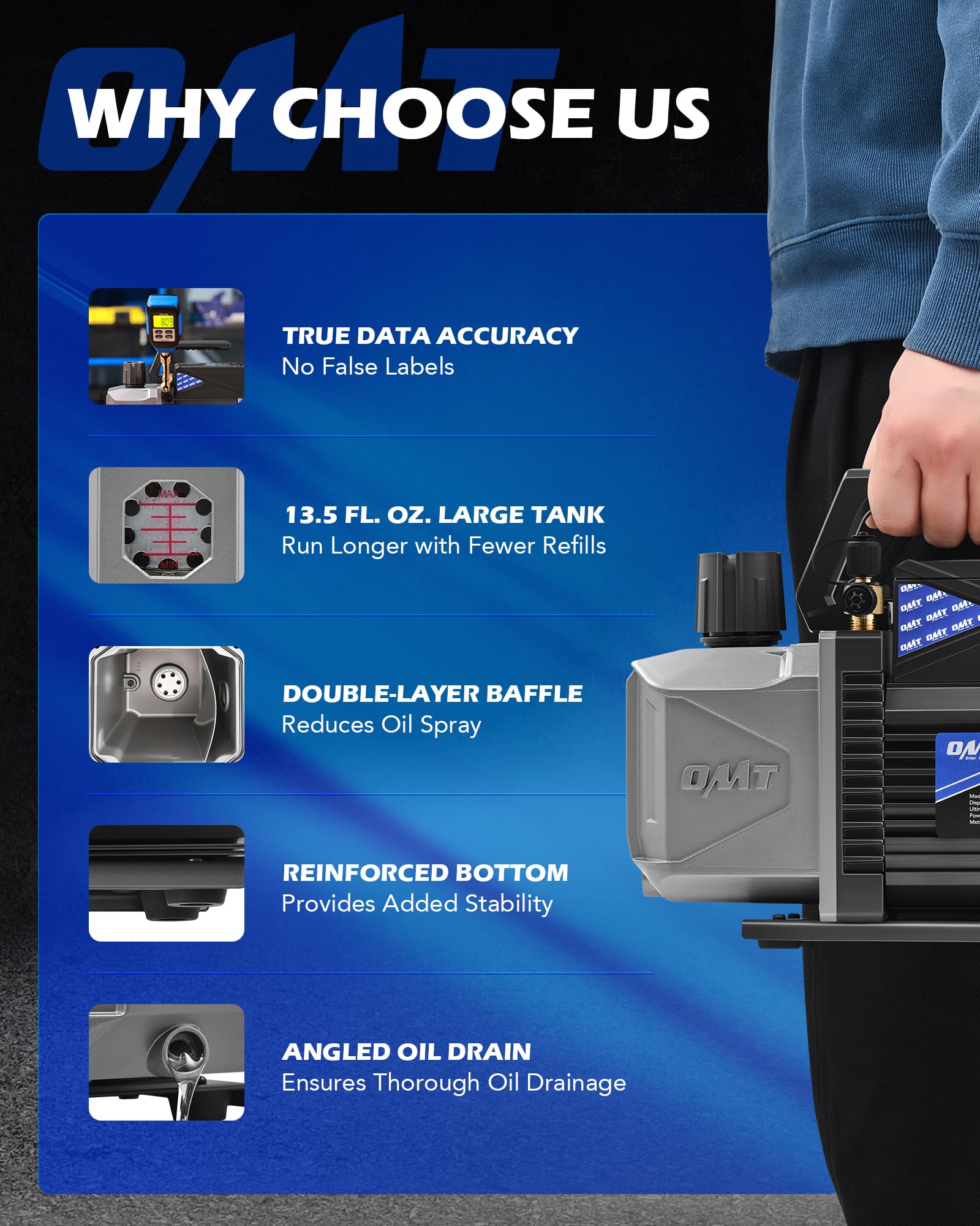 Orion Motor Tech A2L vacuum pump suitable for HVAC, automotive, and lab tasks