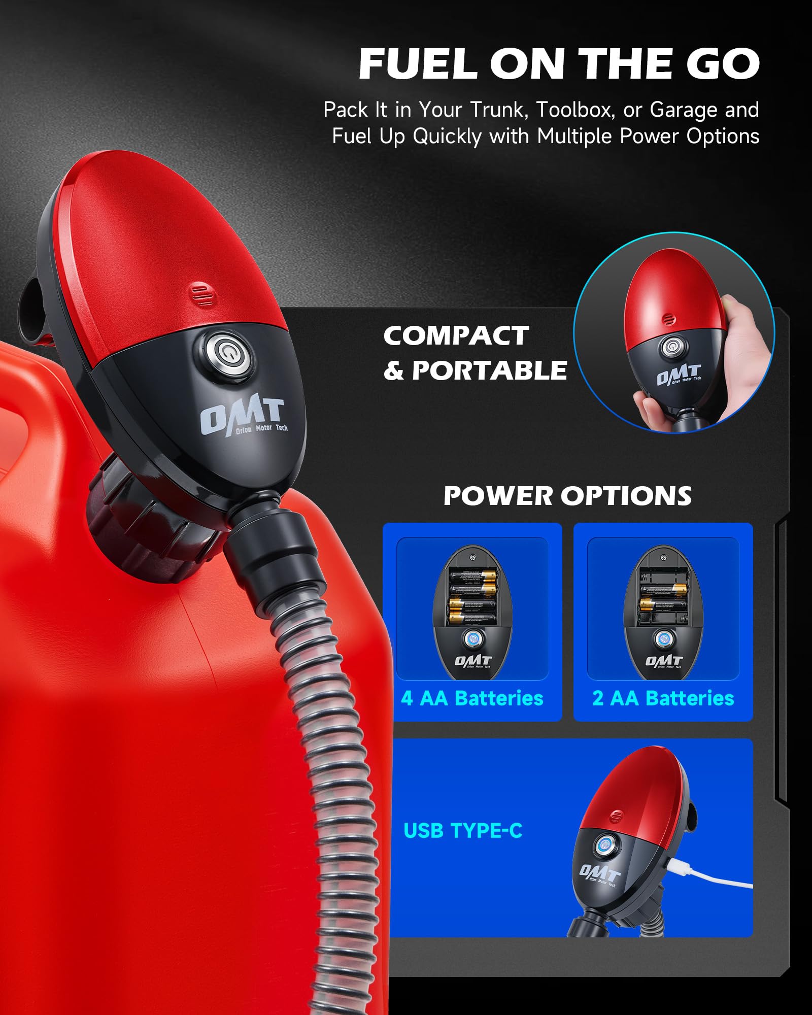 Durable ABS shell and corrosion-resistant hose on Orion Motor Tech pump.