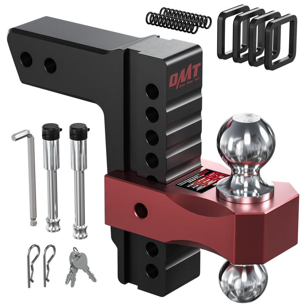 Orion Motor Tech adjustable trailer hitch for 2.5 in receivers enables flexible towing heights.