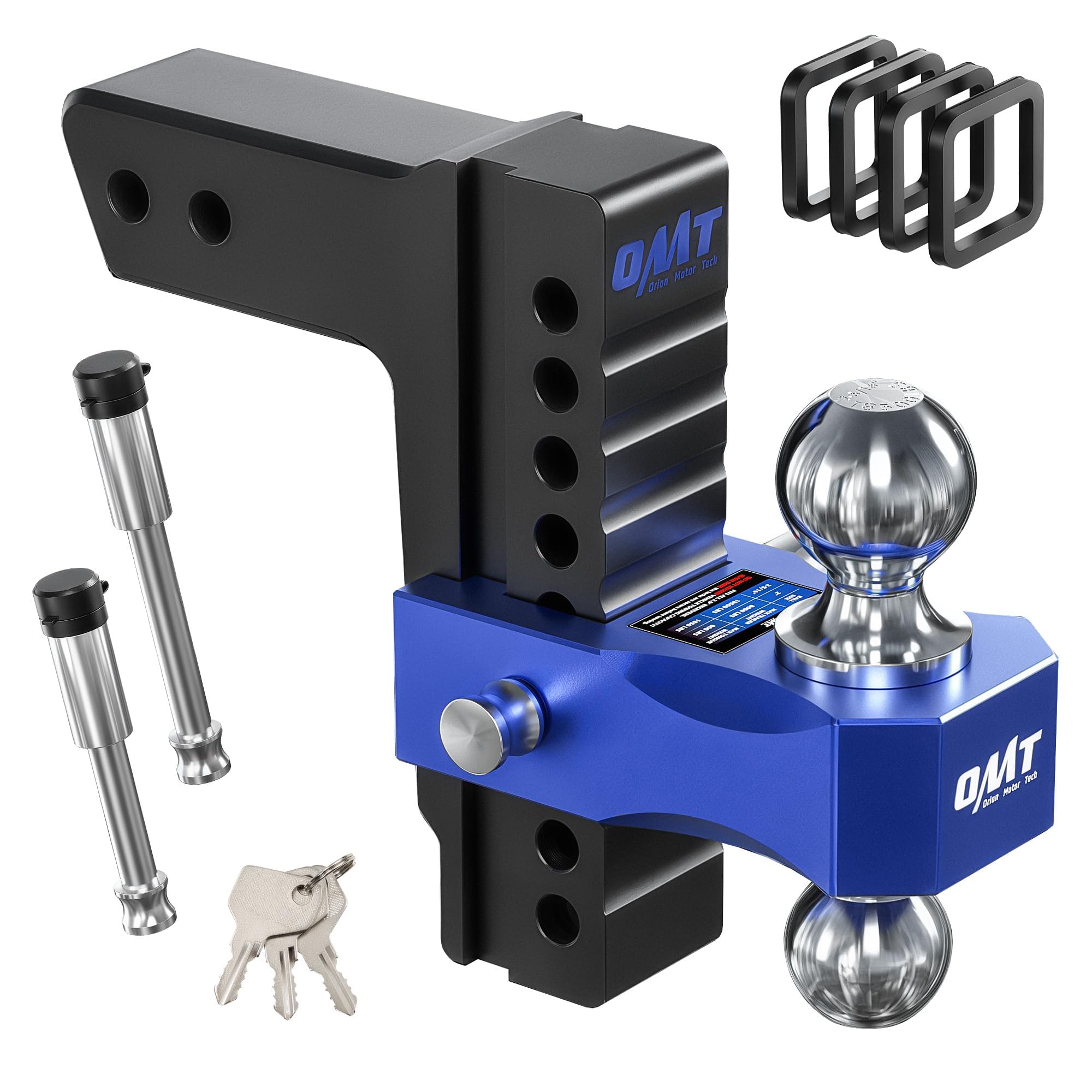 Orion Motor Tech adjustable trailer hitch fits a 2.5in receiver for versatile towing on heavy loads.