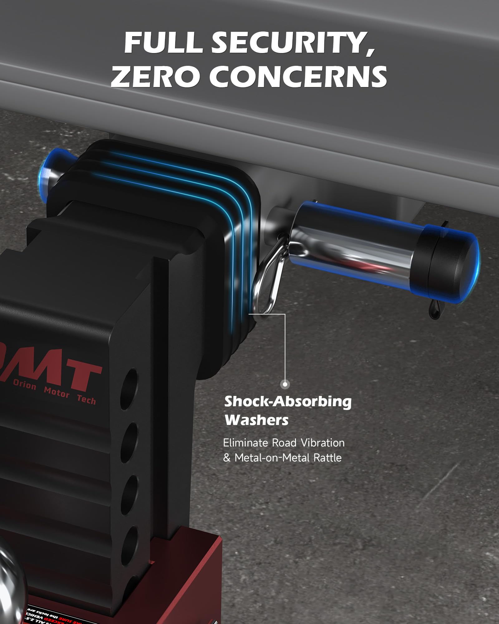Orion Motor Tech aluminum drop hitch designed to resist bending under heavy loads.