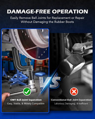 Orion Motor Tech ball joint separator side view highlights compact profile for tight spaces.