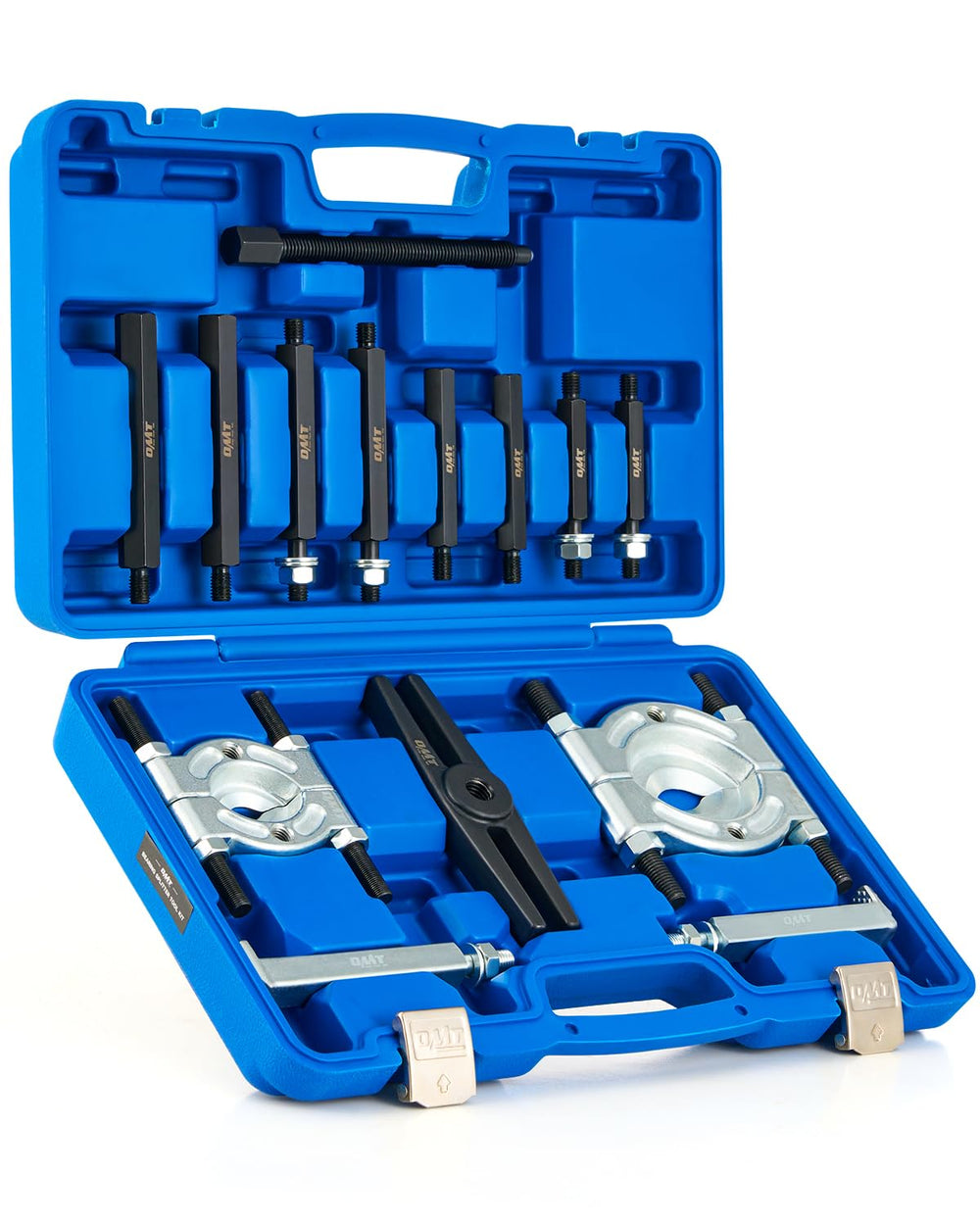 Orion Motor Tech bearing puller set laid out for full kit overview, ideal for wheel hubs and gears.