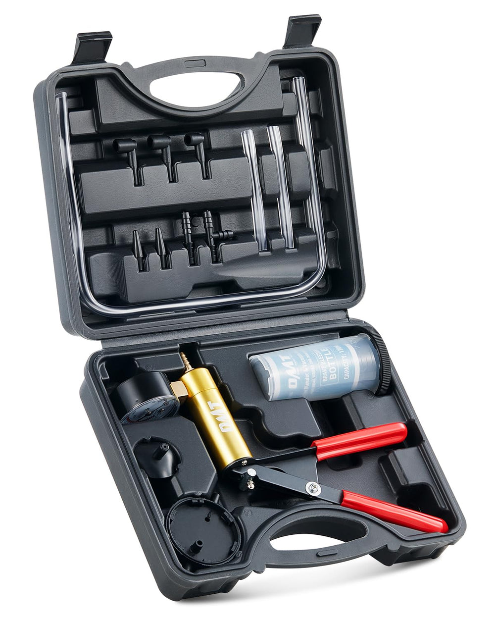 Orion Motor Tech brake bleeder kit front view shows durable aluminum pump.