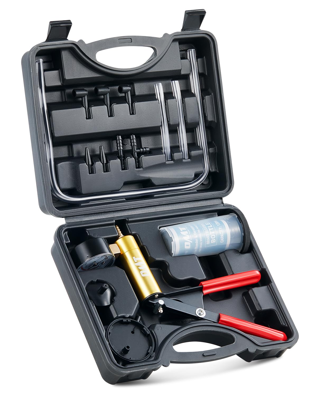 Orion Motor Tech brake bleeder kit front view shows durable aluminum pump.