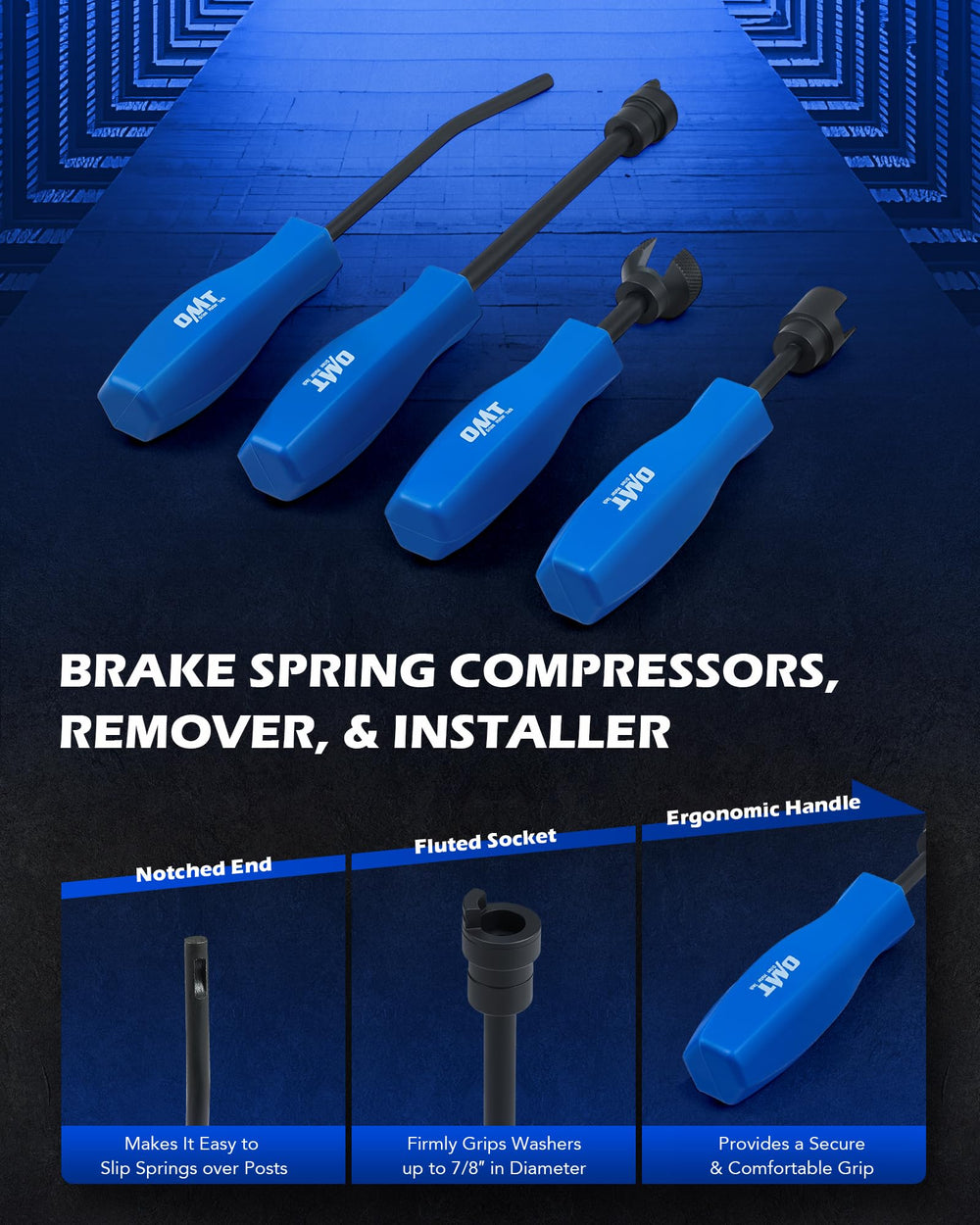 Orion Motor Tech wide jaw brake pliers for reliable spring removal and installation.