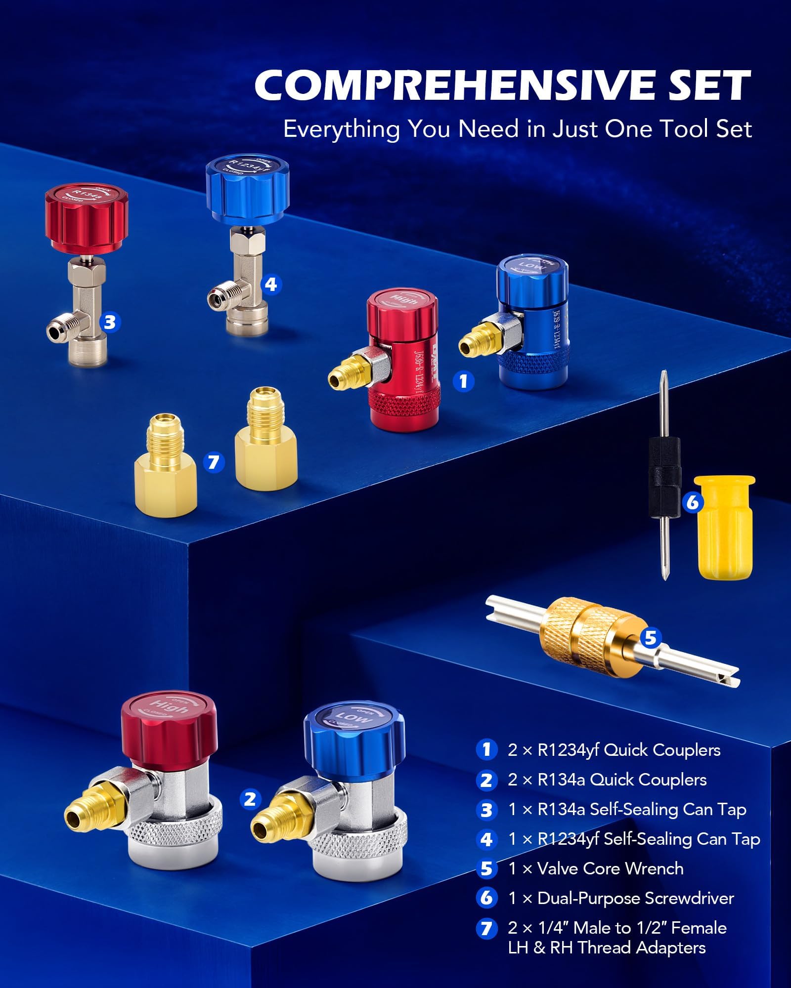 Orion Motor Tech R134a can tap for clean, self-sealing charging.