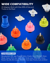 Orion Motor Tech color-coded adapters and case enable fast, organized coolant service.