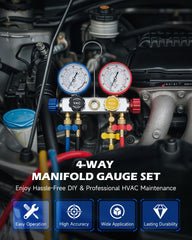 Orion Motor Tech color-coded hoses distinguish high/low/charging lines for efficient work.