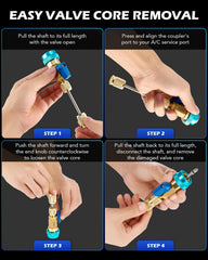 Orion Motor Tech tool compatible with R134a, R1234yf, R22 cores for versatile repairs