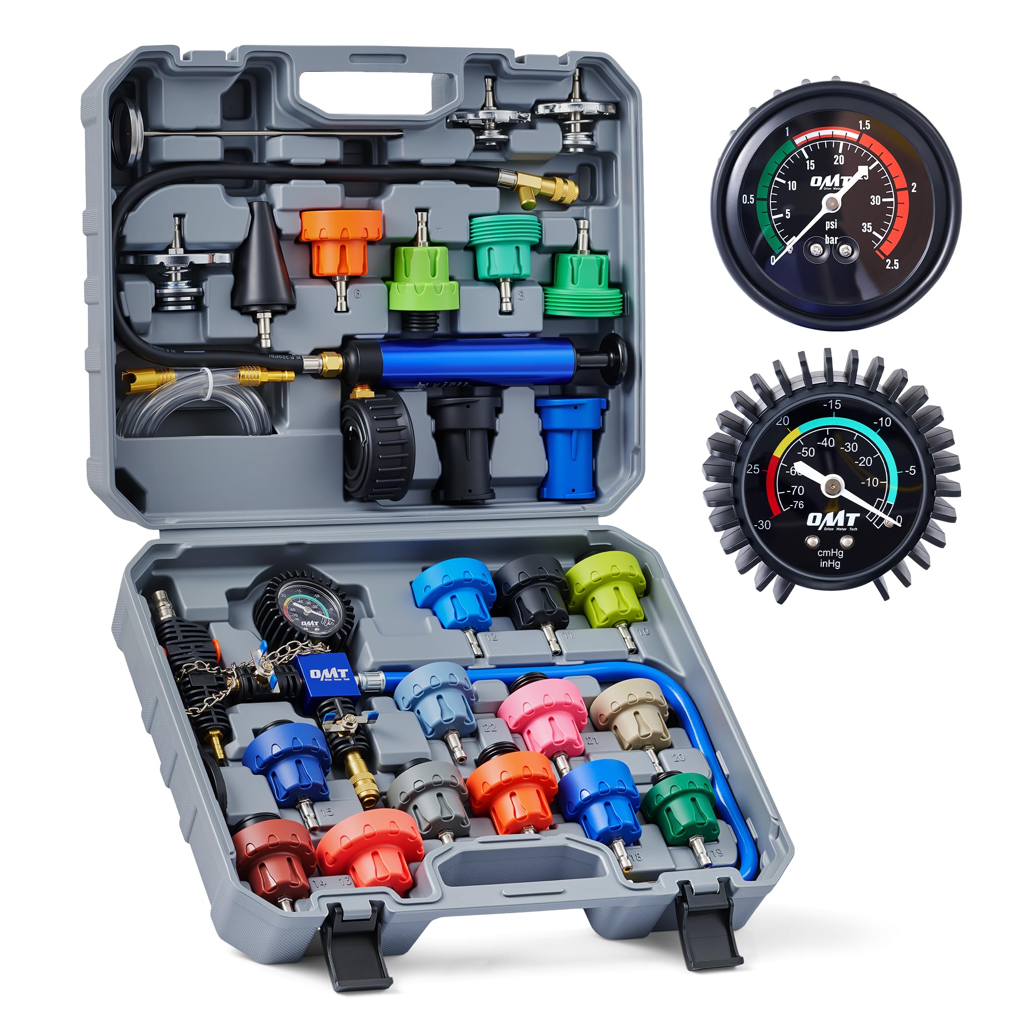 Orion Motor Tech coolant tester kit cover showing organized tool layout for quick setup