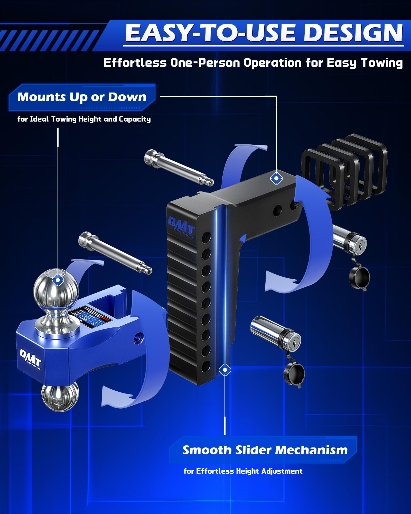 Orion Motor Tech corrosion-resistant finish protects the hitch in challenging conditions.