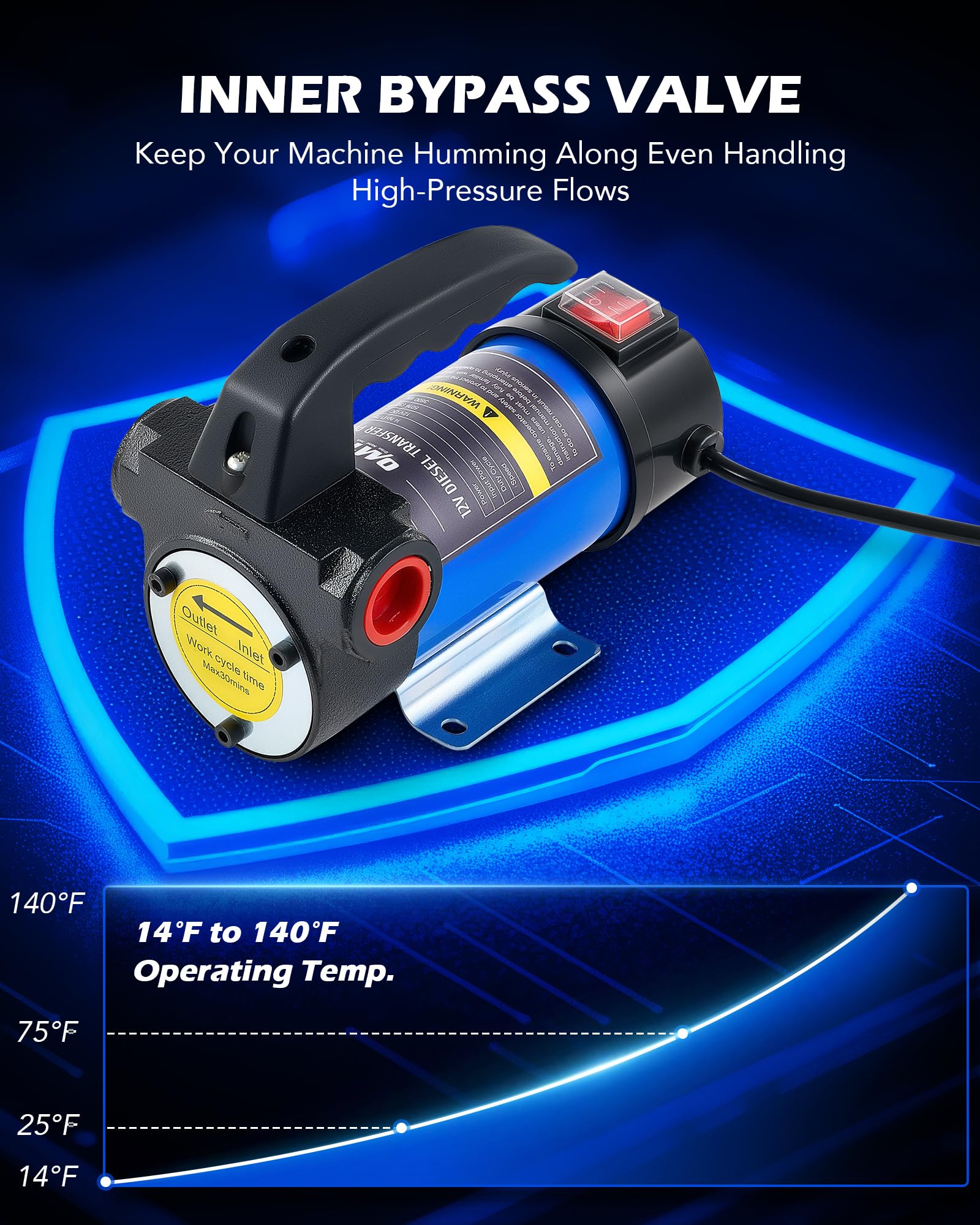 Orion Motor Tech diesel transfer pump self-priming feature for easy setup
