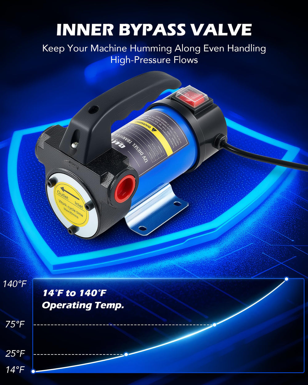 Orion Motor Tech diesel transfer pump self-priming feature for easy setup